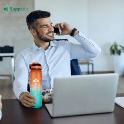 Supplife Motivatie Waterfles - 1 Liter Drinkfles - Waterfles Met Tijdmarkering - Met Rietje - Volwassenen - Kinderen - Cyaan Oranje - Inclusief Schoonmaakborstel -Drinkwater Apparaat Winkel 1200x1200 1492