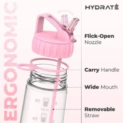 HYDRATE 900ml Drinkfles Met Tijdmarkeringen - Sport Waterfles Met Rietje, BPA-vrije Drinkfles Rietje Van Tritan Ideaal Voor Sportschool, Kantoor, Wandelen, Fitness, Sportfles (Zacht Roze) -Drinkwater Apparaat Winkel 1200x1200 1503