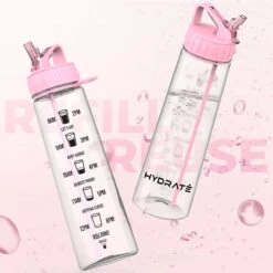 HYDRATE 900ml Drinkfles Met Tijdmarkeringen - Sport Waterfles Met Rietje, BPA-vrije Drinkfles Rietje Van Tritan Ideaal Voor Sportschool, Kantoor, Wandelen, Fitness, Sportfles (Zacht Roze) -Drinkwater Apparaat Winkel 1200x1200 1506