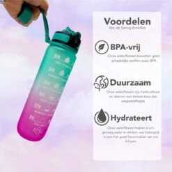 Seniq Motivatie Waterfles - 1 Liter - Drinkfles Met Tijdmarkering - Rietje - Groen Paars -Drinkwater Apparaat Winkel 1200x1200 1510