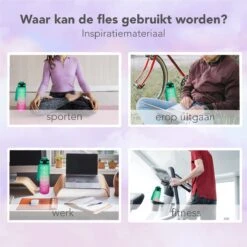 Seniq Motivatie Waterfles - 1 Liter - Drinkfles Met Tijdmarkering - Rietje - Groen Paars -Drinkwater Apparaat Winkel 1200x1200 1511