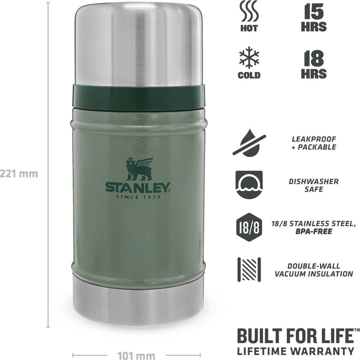 Stanley The Legendary Classic Food Jar 0,7L - Thermosfles - Hammertone Green 10 Stanley The Legendary Classic Food Jar 0,7L - Thermosfles - Hammertone Green - Afbeelding 10
