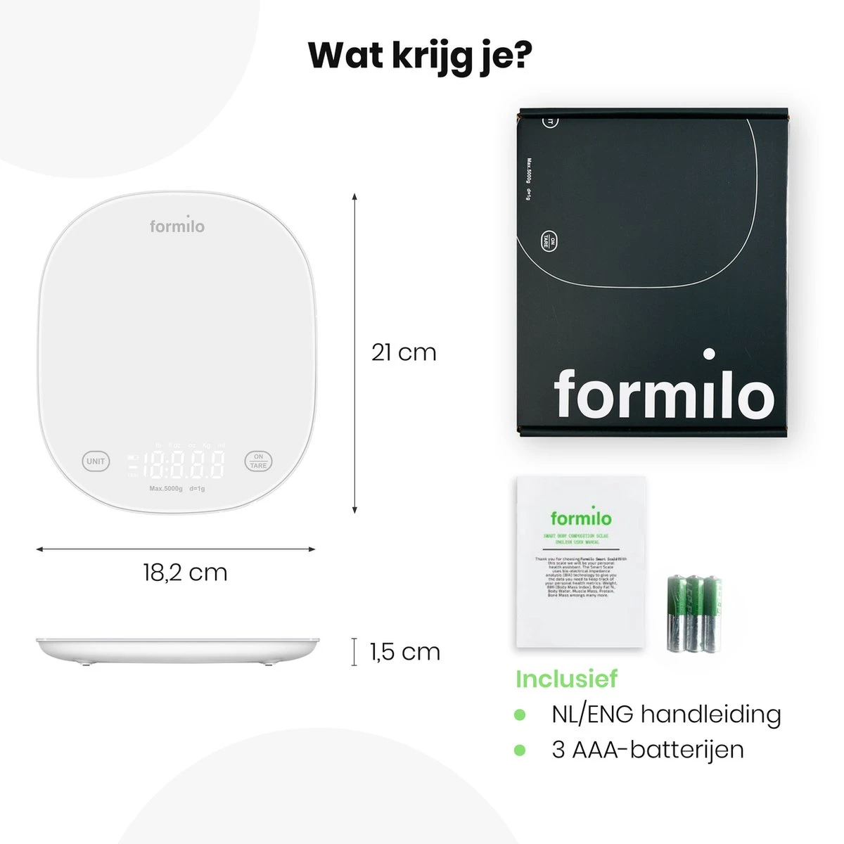 Formilo Digitale Precisie Keukenweegschaal Met App - Weegschaal Keuken Met Tarra Functie - 1gr Tot 5kg - Inclusief Batterijen - Wit 7 Formilo Digitale Precisie Keukenweegschaal Met App - Weegschaal Keuken Met Tarra Functie - 1gr Tot 5kg - Inclusief Batterijen - Wit - Afbeelding 7
