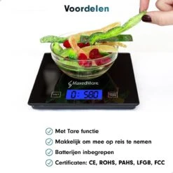 MaxedMore Digitale Keukenweegschaal Met Bluetooth En App - Digitale Precisie Weegschaal Voor Keuken - Tare / Tarra Functie - Weegt Tot 5000 Gram (5kg) - Werkt Op Batterijen - Smart Touch Bediening - Gemaakt Van Gehard Glas Met Antislip -Drinkwater Apparaat Winkel 1200x1200 493