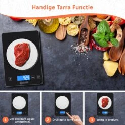 Lekro Digitale Precisie Keukenweegschaal – Weegschaal Keuken - 1gr-15kg – Tarra Functie - Zwart -Drinkwater Apparaat Winkel 1200x1200 516