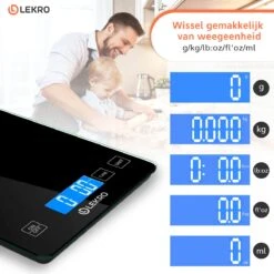 Lekro Digitale Precisie Keukenweegschaal – Weegschaal Keuken - 1gr-15kg – Tarra Functie - Zwart -Drinkwater Apparaat Winkel 1200x1200 517
