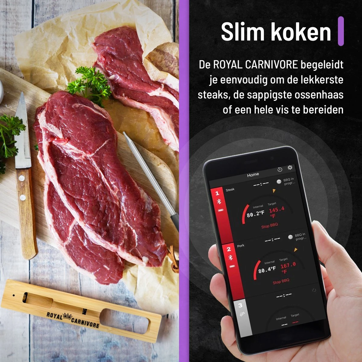 ROYAL CARNIVORE® | Draadloze BBQ Thermometer | Barbecue Vleesthermometer | Kernthermometer | Bluetooth Met App 7 ROYAL CARNIVORE® | Draadloze BBQ Thermometer | Barbecue Vleesthermometer | Kernthermometer | Bluetooth Met App - Afbeelding 7