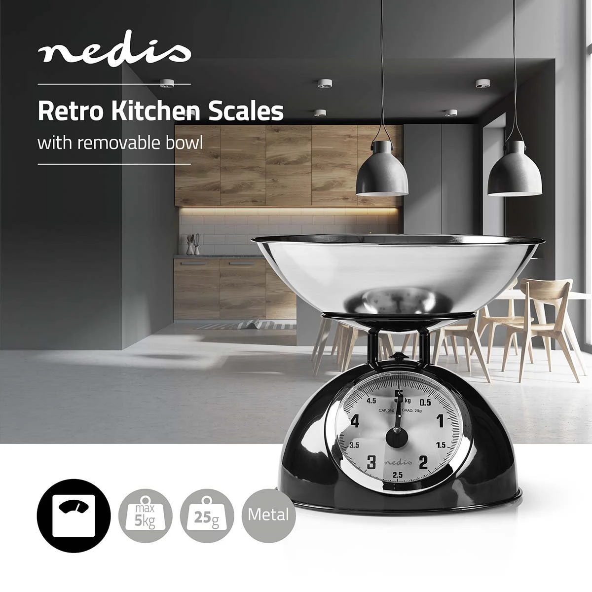 Nedis Keukenweegschaal - Analoog - Roestvrij Staal - Verwijderbare Kom - Zwart 9 Nedis Keukenweegschaal - Analoog - Roestvrij Staal - Verwijderbare Kom - Zwart - Afbeelding 9