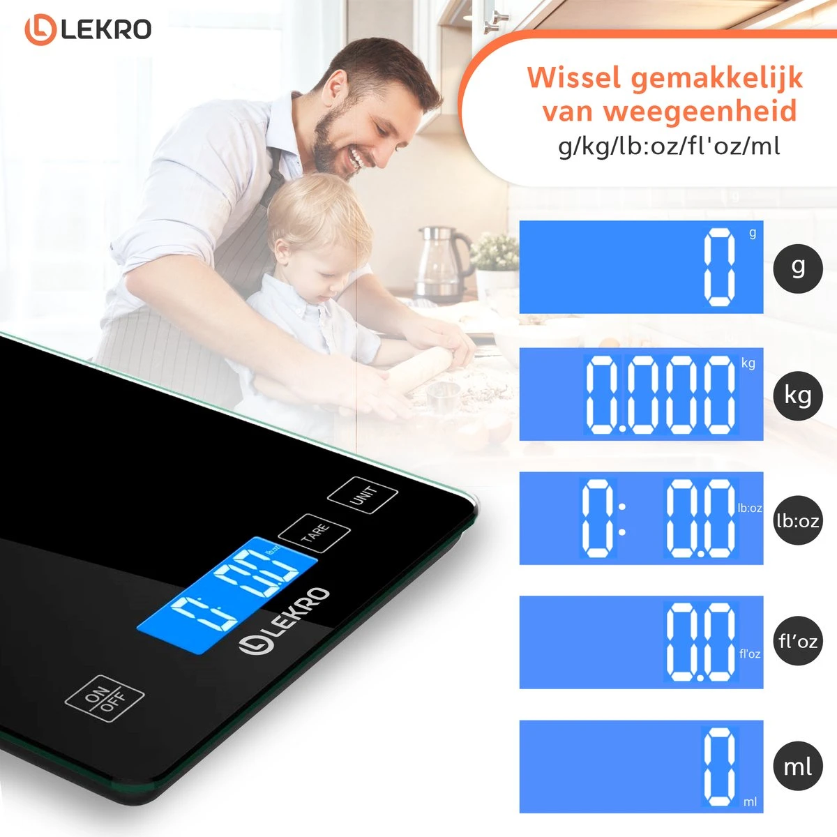 Lekro Digitale Precisie Keukenweegschaal – Weegschaal Keuken - USB Oplaadbaar - 1gr Tot 15kg – Tarra Functie - Zwart 5 Lekro Digitale Precisie Keukenweegschaal – Weegschaal Keuken - USB Oplaadbaar - 1gr Tot 15kg – Tarra Functie - Zwart - Afbeelding 5