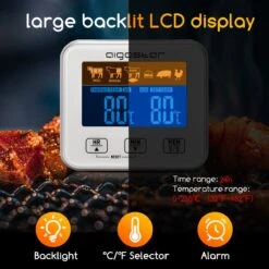 Aigostar 2-in-1 Magnetische Digitale Kern Thermometer Met Keuken Timer Alarm -0-250 Graden Celcius - Magnetische Vloeistof/Vlees Temperatuurmeter Met Meetsonde Draad & Kook Timer -Drinkwater Apparaat Winkel 1200x1200 633