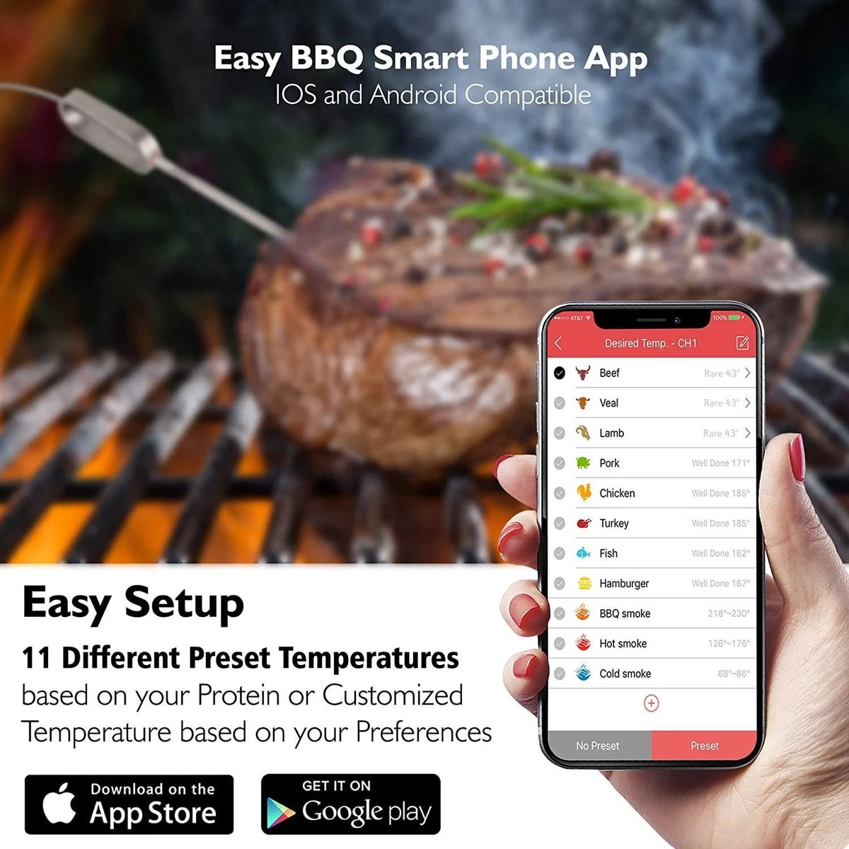 AidMax Vleesthermometer Met Optie Tot 6 Sondes – Bluetooth Met App – Digitale Kernthermomter – Thermometer Geschikt Voor BBQ, Oven & Grill – Incl. Batterijen - Geleverd Met 2 Sondes 9 AidMax Vleesthermometer Met Optie Tot 6 Sondes – Bluetooth Met App – Digitale Kernthermomter – Thermometer Geschikt Voor BBQ, Oven & Grill – Incl. Batterijen - Geleverd Met 2 Sondes - Afbeelding 9