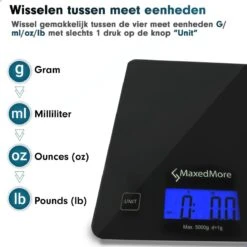 MaxedMore Digitale Precisie Keukenweegschaal - Weegschaal Keuken - Weegschaal - Digitaal - Met Gratis App - Nauwkeurig - Tot 5 Kg -Drinkwater Apparaat Winkel 1200x1200 682