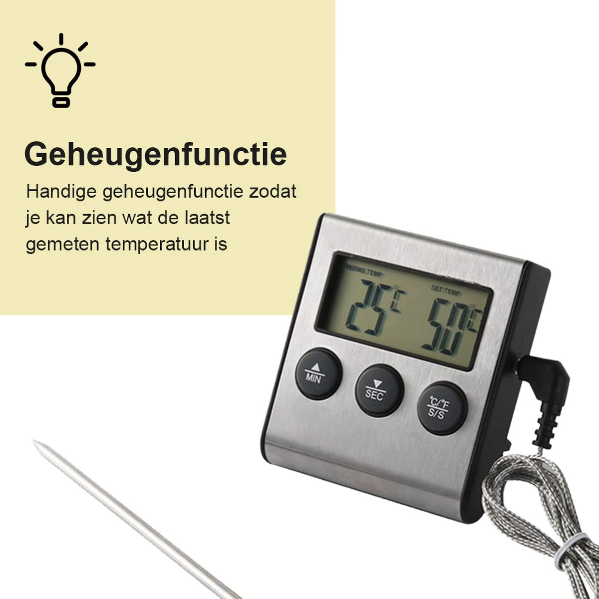 Lynnz® Digitale Thermometer Met Draad - Kernthermometer - Bbq Accesoires - Suikerthermometer - Vleesthermometer - Oventhermometer - Digitaal 7 Lynnz® Digitale Thermometer Met Draad - Kernthermometer - Bbq Accesoires - Suikerthermometer - Vleesthermometer - Oventhermometer - Digitaal - Afbeelding 7