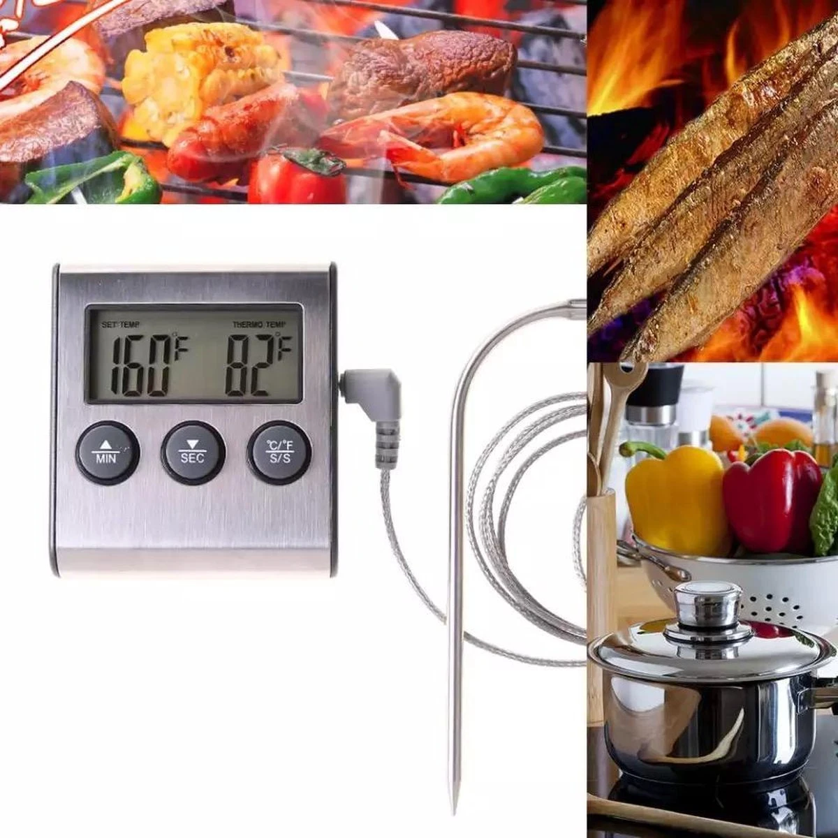 2-in-1 Magnetische Digitale Kern Thermometer Met Keuken Timer Alarm -0-250 Graden Celcius - Magnetische Vloeistof/Vlees Temperatuurmeter Met Meetsonde Draad & Kook Timer 2 2-in-1 Magnetische Digitale Kern Thermometer Met Keuken Timer Alarm -0-250 Graden Celcius - Magnetische Vloeistof/Vlees Temperatuurmeter Met Meetsonde Draad & Kook Timer - Afbeelding 2