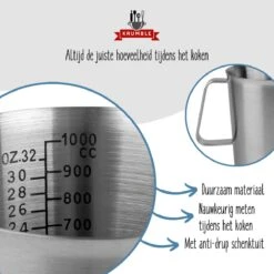 Krumble Maatbeker Met Schenktuit - Maatbekers - Meetbeker Voor Koken En Bakken - Maatkan - Kookgerei - Mengbeker - Blender Beker - RVS - 1 Liter - 12 X 15 X 13 Cm (Ixbxh) - Zilver -Drinkwater Apparaat Winkel 1200x1200 771