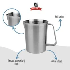 Krumble Maatbeker Met Schenktuit - Maatbekers - Meetbeker Voor Koken En Bakken - Maatkan - Kookgerei - Mengbeker - Blender Beker - RVS - 500 Ml - 9 X 9,5 X 11 Cm (lxbxh) - Zilver -Drinkwater Apparaat Winkel 1200x1200 779