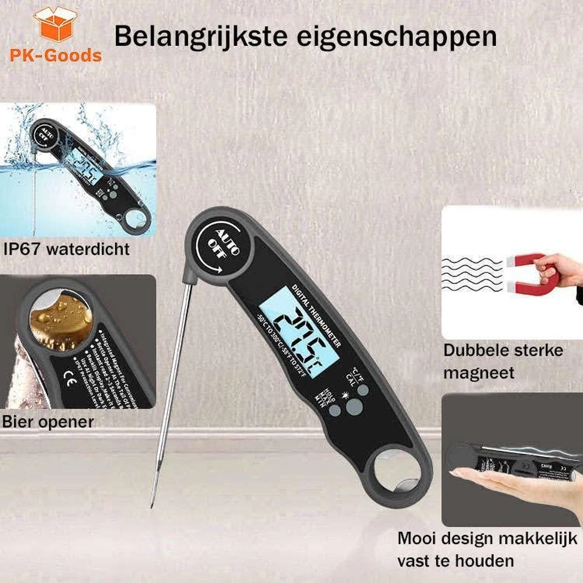 Merkloos PK Goods BBQ Thermometer- BBQ Accesoires -Draadloze Thermometer- Kernthermometer - Waterdicht- Vleesthermometer 3 Merkloos PK Goods BBQ Thermometer- BBQ Accesoires -Draadloze Thermometer- Kernthermometer - Waterdicht- Vleesthermometer - Afbeelding 3