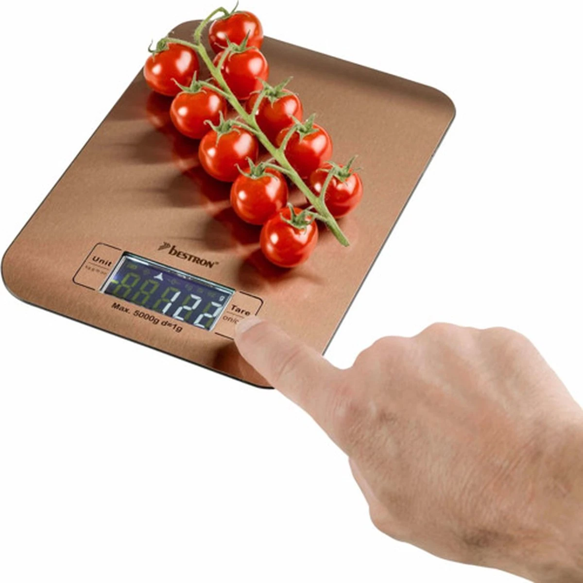 Bestron Digitaale Keukenweegschaal Met LCD-display, Voor Tot 5 Kg, Inclusief Batterijen, Kleur: Koper 7 Bestron Digitaale Keukenweegschaal Met LCD-display, Voor Tot 5 Kg, Inclusief Batterijen, Kleur: Koper - Afbeelding 7