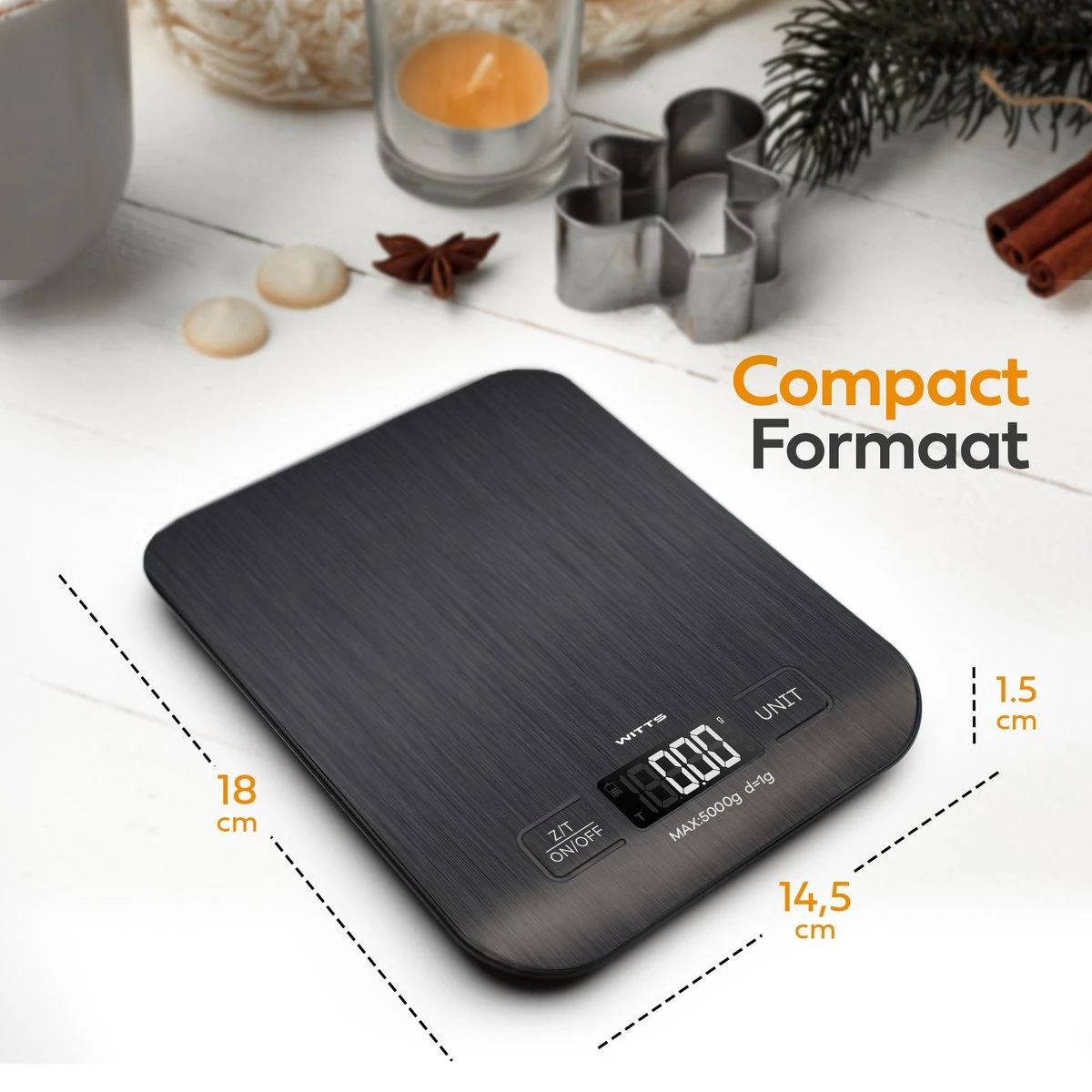 WITTS Oplaadbare Digitale Keukenweegschaal - Tarrafunctie - 1g Tot 5kg - RVS - Zwart 6 WITTS Oplaadbare Digitale Keukenweegschaal - Tarrafunctie - 1g Tot 5kg - RVS - Zwart - Afbeelding 6