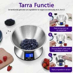 SWILIX ® Precisie Keukenweegschaal - 1gr Tot 5 Kg - Inclusief Mengcom - Met Tarra Functie - Inclusief Batterijen - RVS -Drinkwater Apparaat Winkel 1200x1200 970