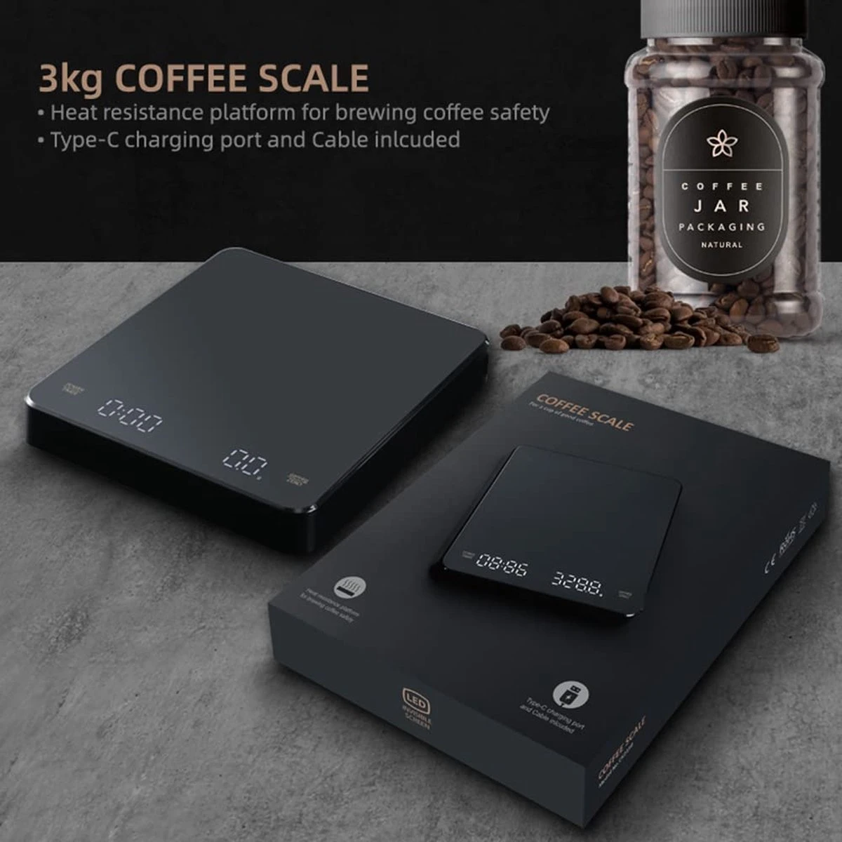 Imtex Koffie Weegschaal - Huishoudelijke Keukenweegschaal - Usb Rechargeable - Led Hidden Screen - Elektronische Weegschaal Met Hoge Temperatuurbestendige Timing - 0.1g Tot 3kg - Zwart 5 Imtex Koffie Weegschaal - Huishoudelijke Keukenweegschaal - Usb Rechargeable - Led Hidden Screen - Elektronische Weegschaal Met Hoge Temperatuurbestendige Timing - 0.1g Tot 3kg - Zwart - Afbeelding 5