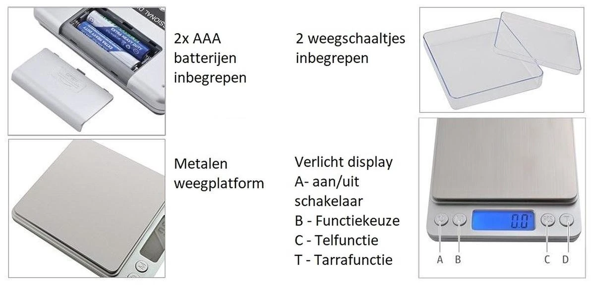 NiceGoodz Precisie Weegschaal - Digitale Keukenweegschaal - Max 1 Gram - Tot 2kg Nauwkeurig 6 NiceGoodz Precisie Weegschaal - Digitale Keukenweegschaal - Max 1 Gram - Tot 2kg Nauwkeurig - Afbeelding 6
