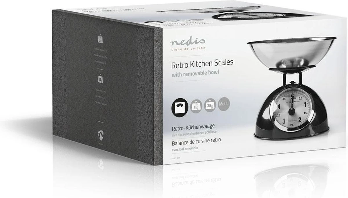 Nedis Keukenweegschaal - Analoog - Roestvrij Staal - Verwijderbare Kom - Zwart 4 Nedis Keukenweegschaal - Analoog - Roestvrij Staal - Verwijderbare Kom - Zwart - Afbeelding 4