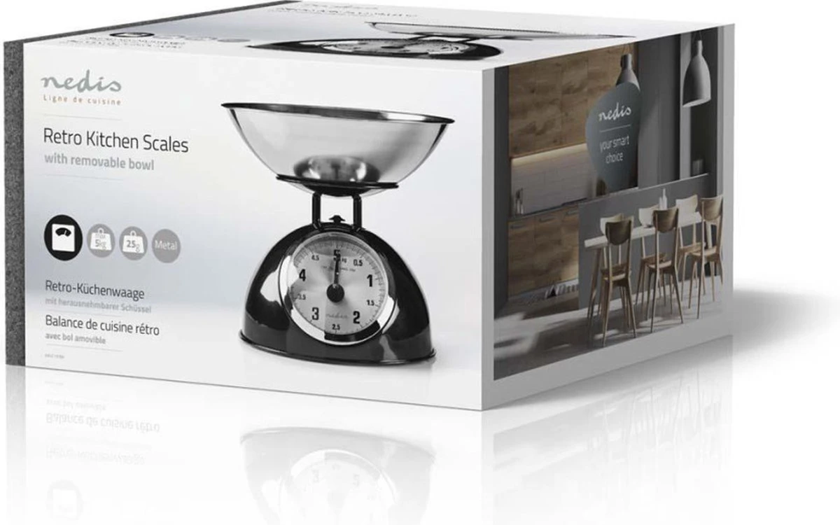 Nedis Keukenweegschaal - Analoog - Roestvrij Staal - Verwijderbare Kom - Zwart 7 Nedis Keukenweegschaal - Analoog - Roestvrij Staal - Verwijderbare Kom - Zwart - Afbeelding 7