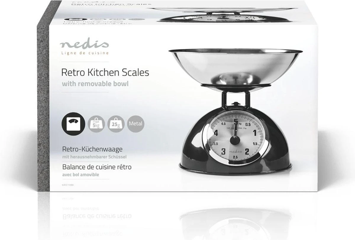 Nedis Keukenweegschaal - Analoog - Roestvrij Staal - Verwijderbare Kom - Zwart 2 Nedis Keukenweegschaal - Analoog - Roestvrij Staal - Verwijderbare Kom - Zwart - Afbeelding 2