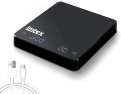 Imtex Koffie Weegschaal - Huishoudelijke Keukenweegschaal - Usb Rechargeable - Led Hidden Screen - Elektronische Weegschaal Met Hoge Temperatuurbestendige Timing - 0.1g Tot 3kg - Zwart