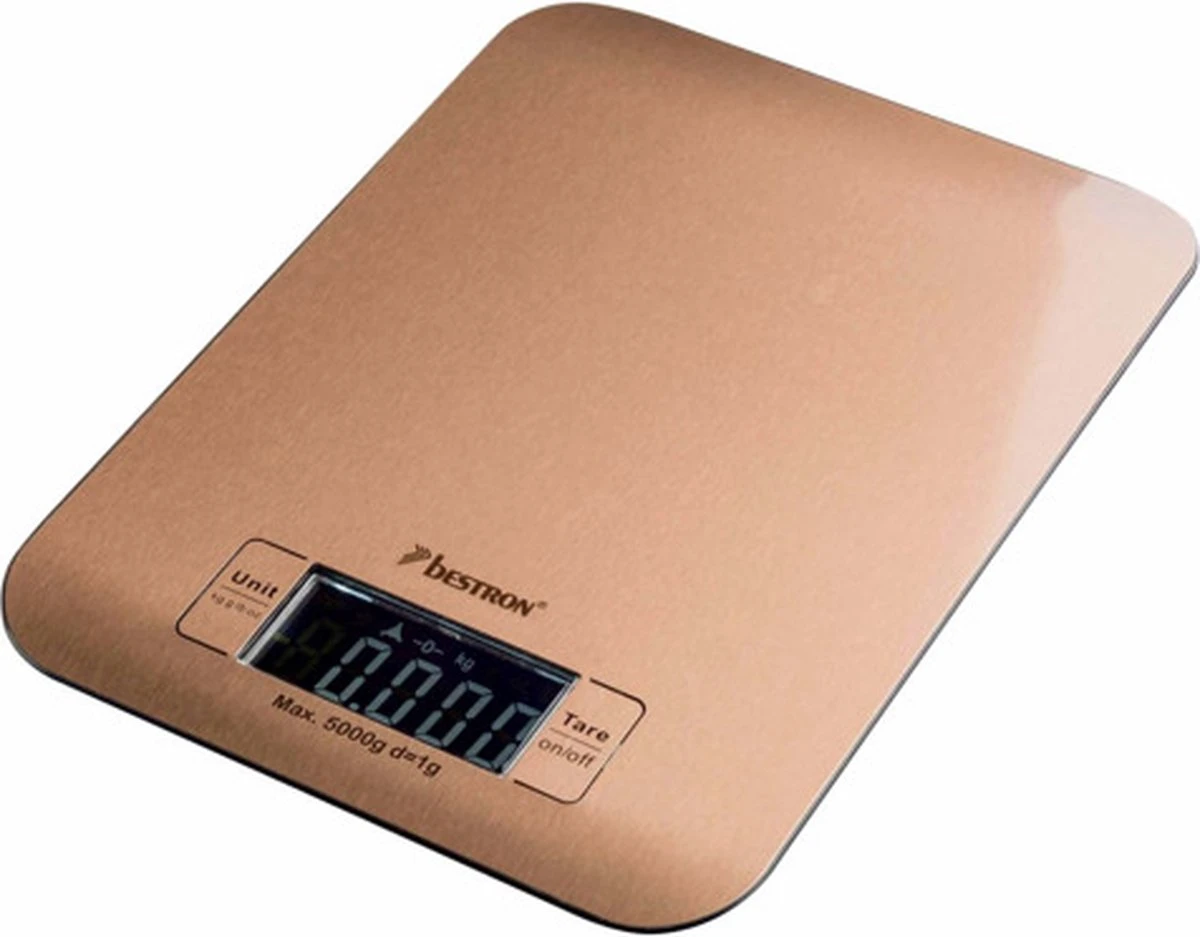 Bestron Digitaale Keukenweegschaal Met LCD-display, Voor Tot 5 Kg, Inclusief Batterijen, Kleur: Koper 1 Bestron Digitaale Keukenweegschaal Met LCD-display, Voor Tot 5 Kg, Inclusief Batterijen, Kleur: Koper