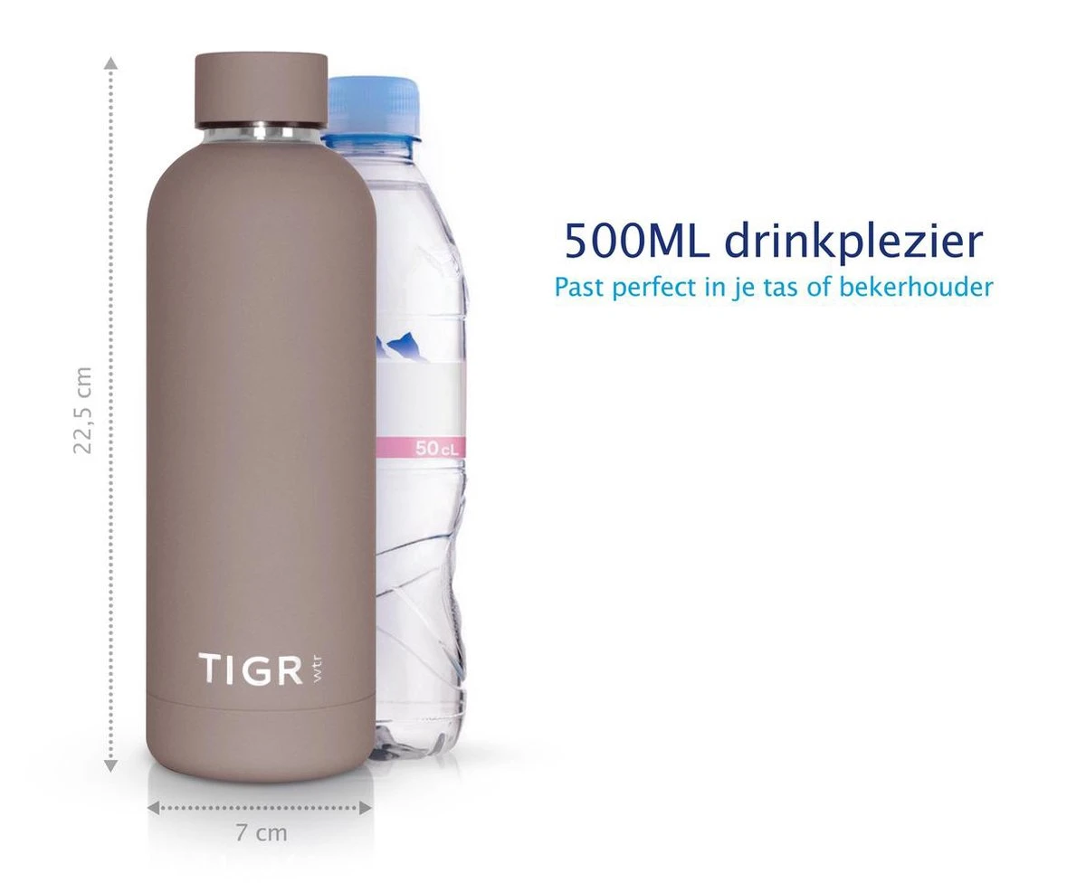 TIGR The Minimalist - Drinkfles - Thermosfles - RVS - 500ml - Taupe 3 TIGR The Minimalist - Drinkfles - Thermosfles - RVS - 500ml - Taupe - Afbeelding 3