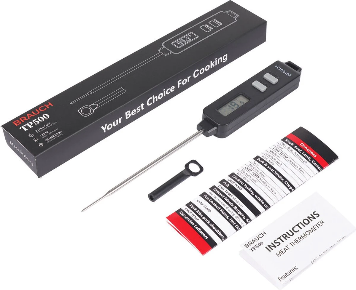 Brauch TP500 - Thermometer - Keukenthermometer - RVS - Voedsel Melk, Vlees, BBQ, Water, Zwart 4 Brauch TP500 - Thermometer - Keukenthermometer - RVS - Voedsel Melk, Vlees, BBQ, Water, Zwart - Afbeelding 4