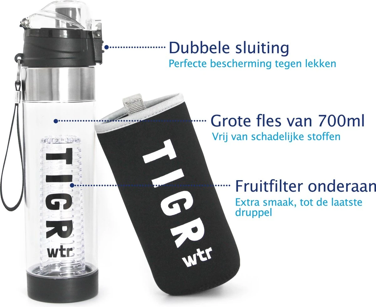 TIGR The Infuser - Drinkfles - Waterfles Met Fruit Filter - 100% BPA Vrij - 700ml - Zwart 2 TIGR The Infuser - Drinkfles - Waterfles Met Fruit Filter - 100% BPA Vrij - 700ml - Zwart - Afbeelding 2