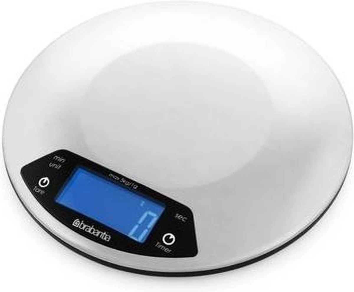 Brabantia Profile Keukenweegschaal - Rond - Met Kookwekker - RVS 1 Brabantia Profile Keukenweegschaal - Rond - Met Kookwekker - RVS