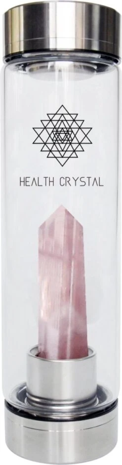 Health Crystal - 550 ML - Luxe Waterfles Met Kristal - Roze Quartz - Zorgt Voor Energie - Detox - Verfrissende Smaak Aan Je Water - Zorgt Voor Balans - Helpt Met Afvallen - Handig Mee Te Nemen - Perfect Als Cadeau