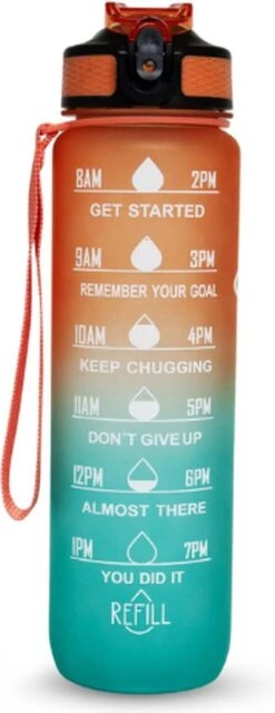 Merkloos Motivatie Waterfles - 1 Liter Fles - Waterfles Met Tijdmarkeringen - Inclusief Accessoires