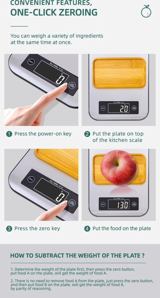 Smart Nutrition Scale - Keukenweegschaal - Digitaal & Bluetooth - APP Voor Android En IOS - Maximum Capaciteit 5 KG 3 Smart Nutrition Scale - Keukenweegschaal - Digitaal & Bluetooth - APP Voor Android En IOS - Maximum Capaciteit 5 KG - Afbeelding 3