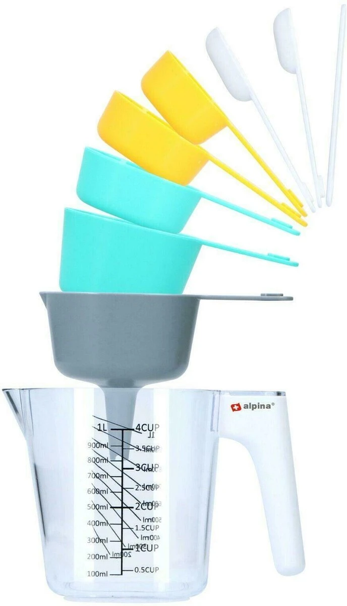 Alpina Maatbeker Set 9-delig Tot 1 Liter (Inclusief Trechter En Roerstaaf) - Measuring Cups & Spoons - Stapelbaar - Modern Design 1 Alpina Maatbeker Set 9-delig Tot 1 Liter (Inclusief Trechter En Roerstaaf) - Measuring Cups & Spoons - Stapelbaar - Modern Design