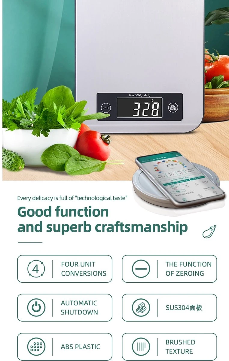 Smart Nutrition Scale - Keukenweegschaal - Digitaal & Bluetooth - APP Voor Android En IOS - Maximum Capaciteit 5 KG 7 Smart Nutrition Scale - Keukenweegschaal - Digitaal & Bluetooth - APP Voor Android En IOS - Maximum Capaciteit 5 KG - Afbeelding 7