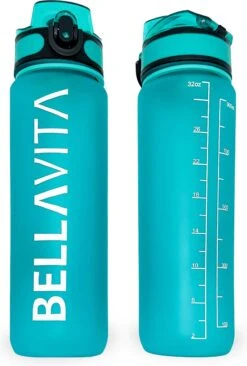 BELLAVITA Drinkfles - Turquoise - Cyaan - Waterfles - Drinkfles Volwassenen - Drinkfles Kinderen - Drinkfles 1 Liter - Fles - 1 Liter - 1000ml - Tritan - Fruitfilter- BPA-vrij - 100% Lekvrij