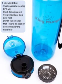 Waterfles 1 Liter Vaatwasserbestendig - Lekvrije 1L Drinkfles - Volwassenen & Kinderen - Sport Bidon Drinkbus - Blauw - King Mungo -Drinkwater Apparaat Winkel 883x1200 4