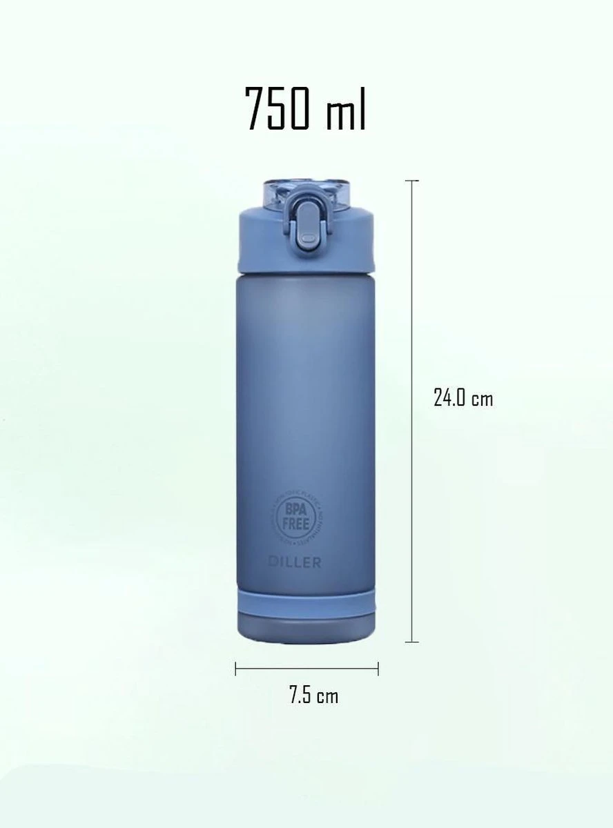Diller Waterfles Met Rietje - Drinkfles - Handig Sluitsysteem - 750ml - Wit - Tritan & BPA-vrij 5 Diller Waterfles Met Rietje - Drinkfles - Handig Sluitsysteem - 750ml - Wit - Tritan & BPA-vrij - Afbeelding 5