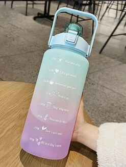 Merkloos Waterfles 2 Liter - Motivatie Waterfles - Waterfles Met Rietje - 2 Liter Waterfles - 2 Liter Drinkfles - Sportfles - Waterfles Met Tijdmarkering - 2 Liter
