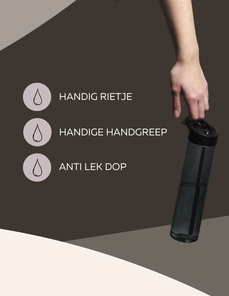 Drinkfles Met Rietje - Waterfles Met Rietje - Milieubewust - Bpa-vrij - 600 Ml - Zwart - Lekvrij 4 Drinkfles Met Rietje - Waterfles Met Rietje - Milieubewust - Bpa-vrij - 600 Ml - Zwart - Lekvrij - Afbeelding 4