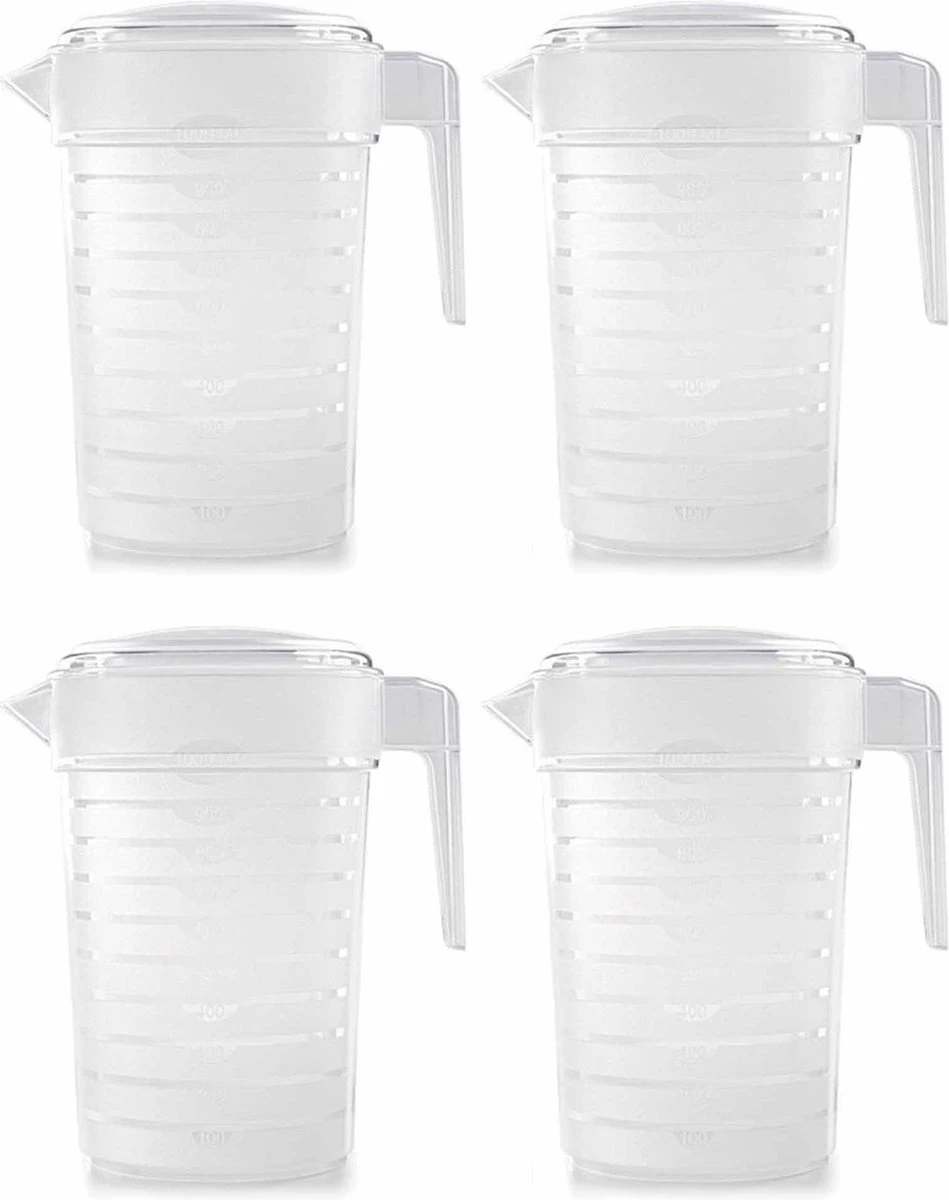 Merkloos Pakket Van 4x Stuks Kunststof Schenkkannen/waterkannen Van 2 Liter - 2000 Ml - Feest/partij/zomer